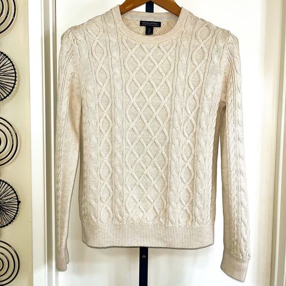 Banana Republic Womens Cable Knit 100% Supima Cotton Sweater - Cream, Size XS - Picture 1 of 7